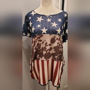 Cow print, Stars and Stripes split hem top